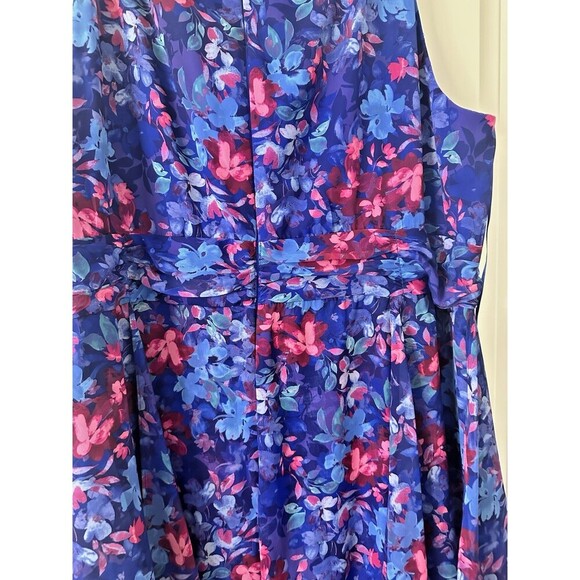 R & M Richards Women's Plus Size Floral-Print Ruffled Maxi Dress Royal Blue 22W - Picture 11 of 12